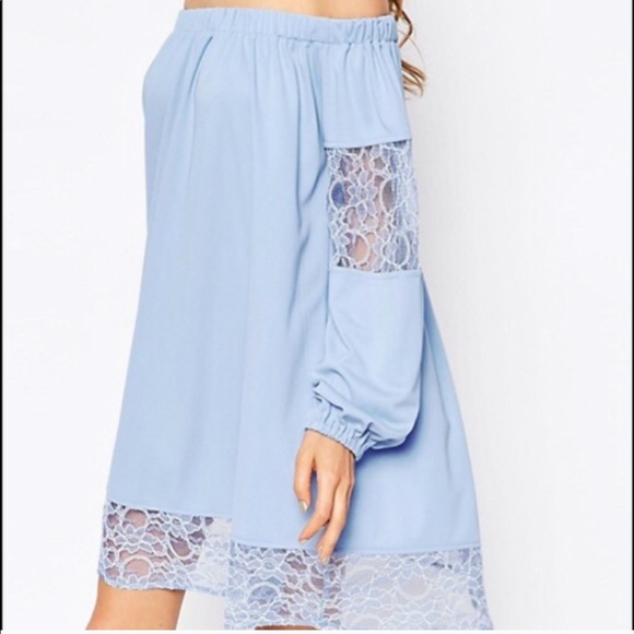 ASOS Off The Shoulder Lace Trim Swing Dress Size 4 Cocktail Wedding Short Mini - Picture 3 of 8